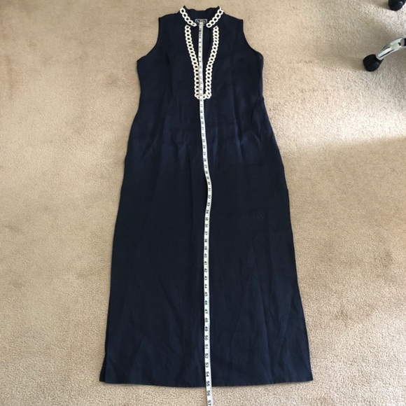Sail to Sable Maxi Dress High Neck Slit Embroidered Navy - Picture 10 of 14